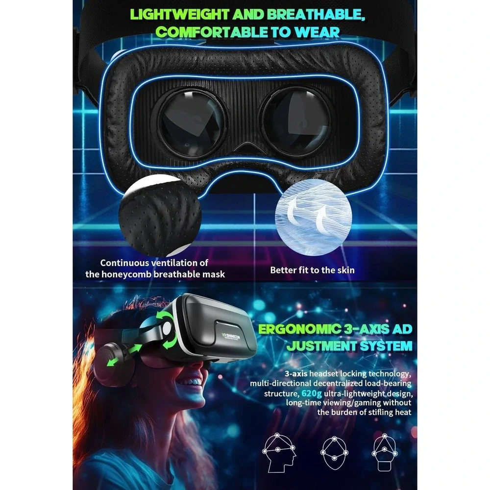 VR Shinecon SC-G04EA Virtual Reality Glasses for 4.7-7.0 inch Smartphones Black